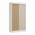 Schwebetürenschrank Kleiderschrank Weiß Eiche Natur Beige Spanplatte MDF 120 x 60 x 200 cm