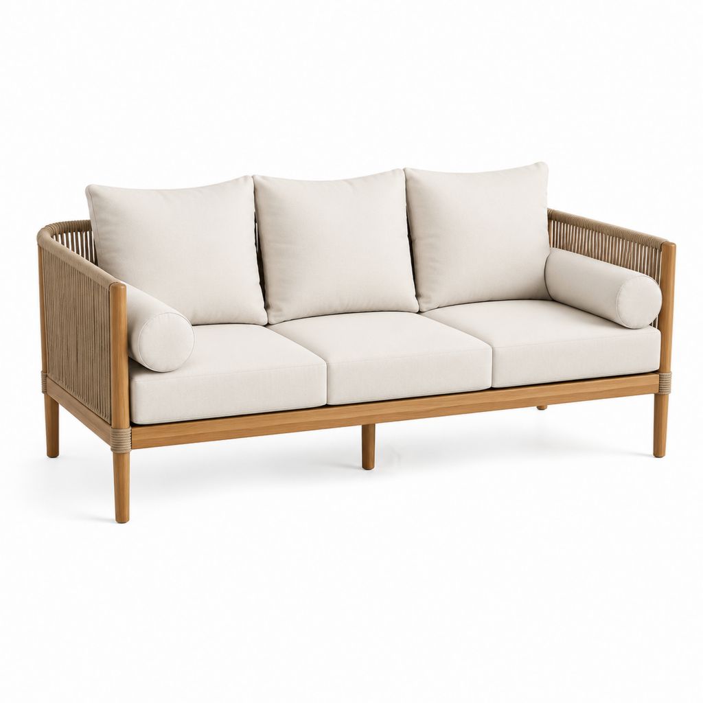 Gartensofa 3-Sitzer Beige mit Akazienholz und Polyesterbezügen 190 x 82 x 78 cm