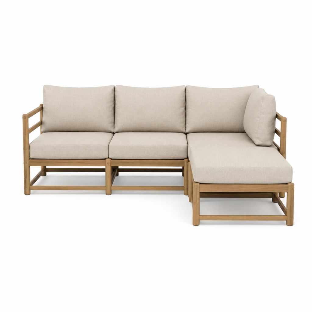 Modulares Garten-Loungesofa 3-teilig Beige Akazienholz Polyester L-Form 244 x 150 x 70 cm