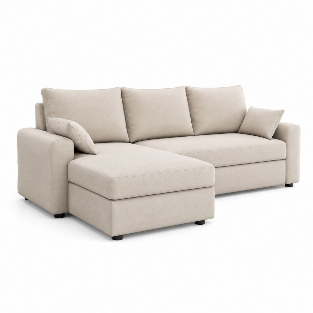 Ecksofa mit Recamiere Beige Polyester Webstoff 230 x 150 x 85 cm