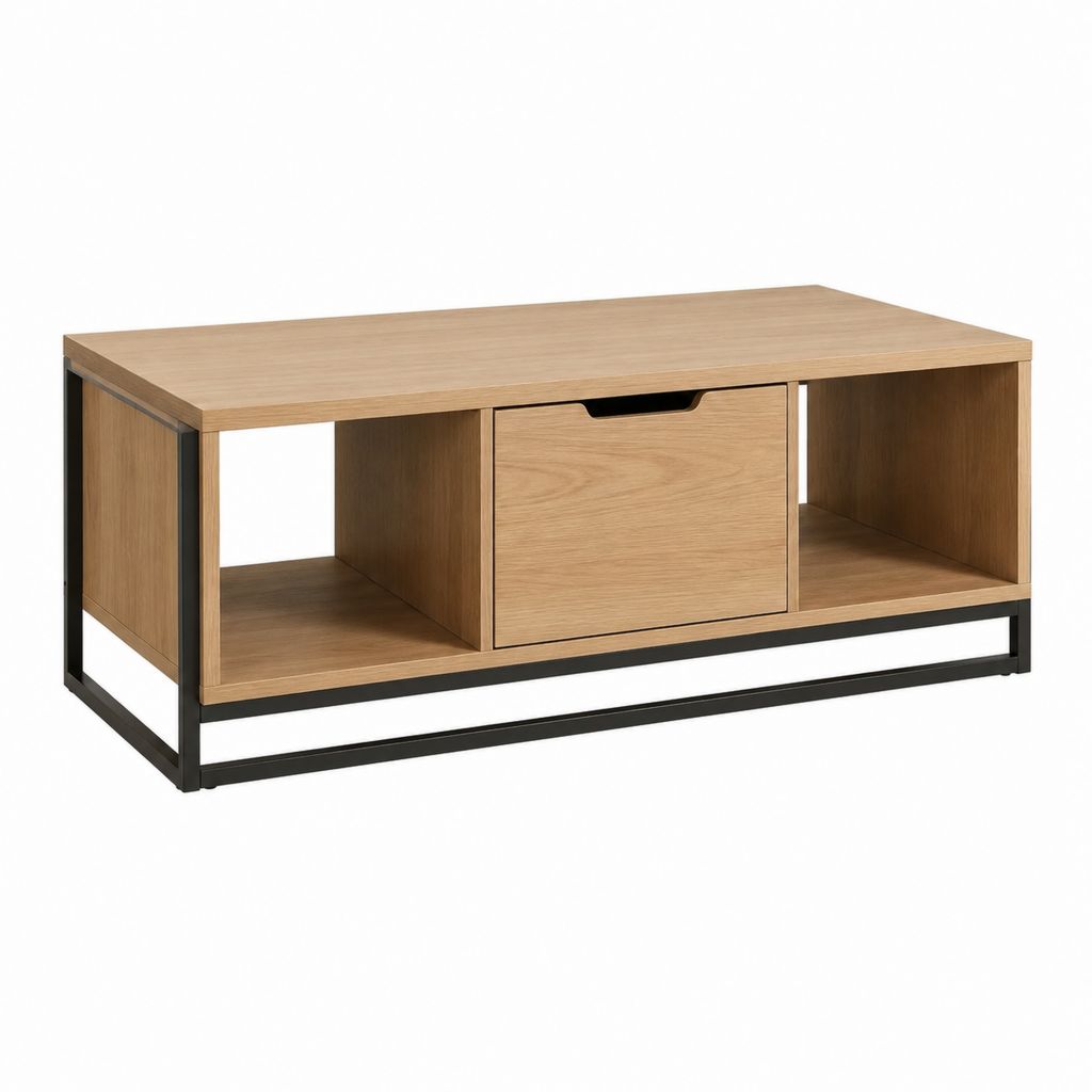 Couchtisch mit Schublade und offenen Fächern Eiche Dekor MDF Stahl rechteckig 100 x 50 x 45 cm
