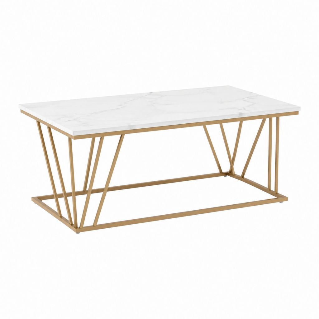 Couchtisch Weiß Gold MDF Stahl rechteckig 100 x 50 x 45 cm