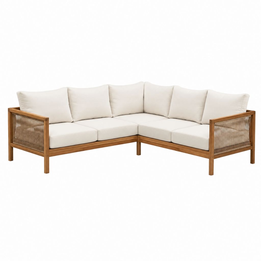Garten Ecksofa Set Beige aus Akazienholz mit Seilbespannung 230 x 230 x 75 cm