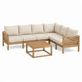 5-teiliges Gartensofa Set Beige aus Akazienholz mit Couchtisch 260 x 200 x 70 cm
