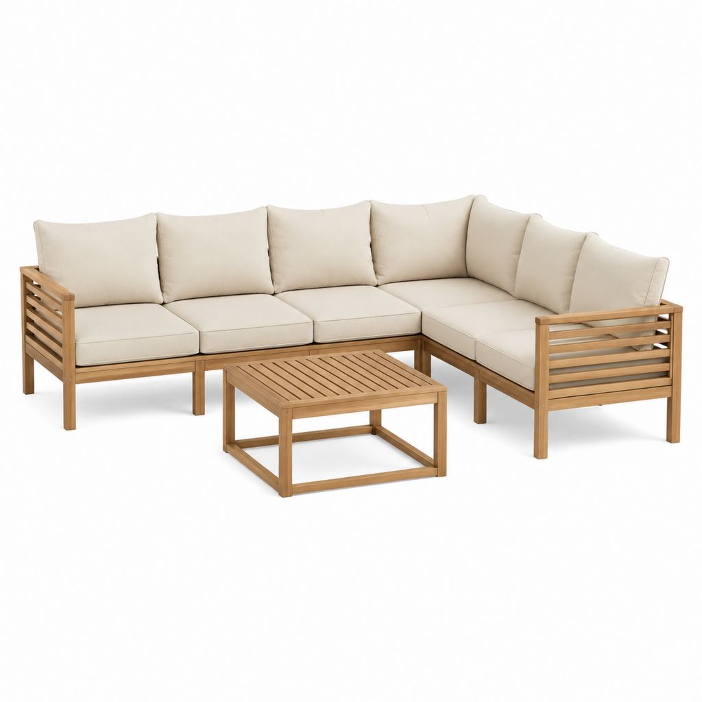 5-teiliges Gartensofa Set Beige aus Akazienholz mit Couchtisch 260 x 200 x 70 cm