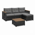 Gartenlounge Ecksofa Set Schwarz Grau Stahl WPC L-Form 180 x 120 x 75 cm