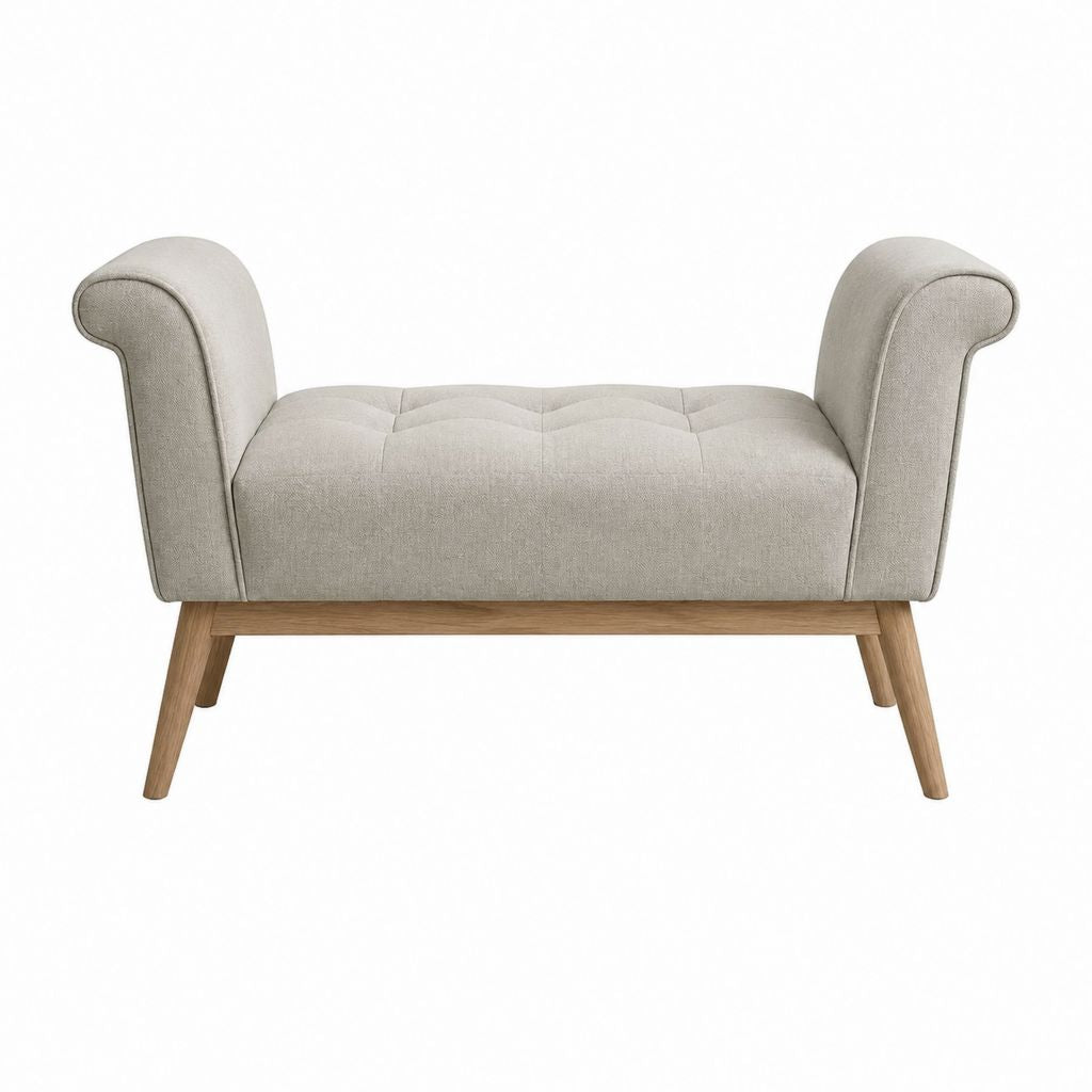 Polsterbank mit Armlehnen Beige Polyester Massivholz 110 x 45 x 65 cm