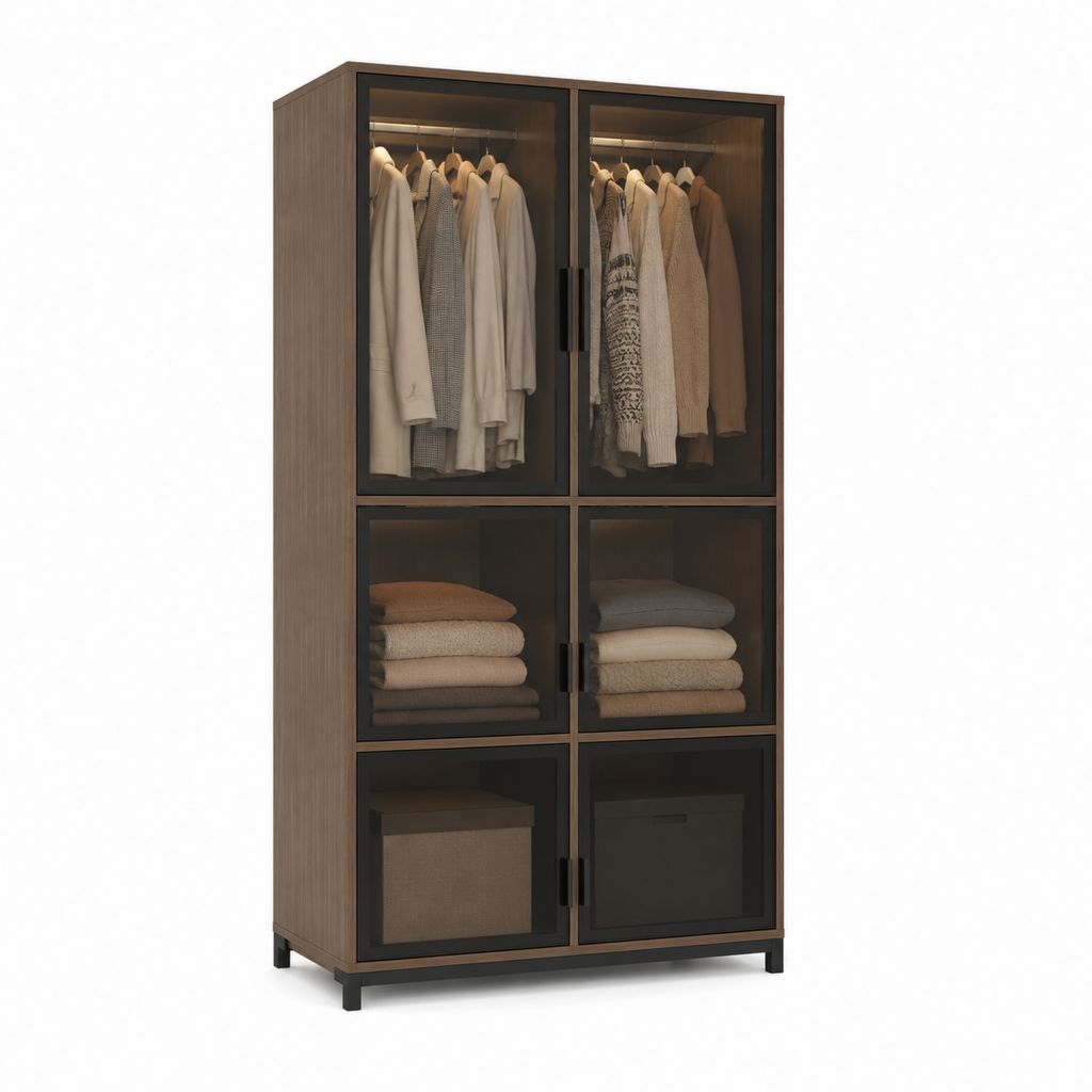 Kleiderschrank mit 6 Glastüren Walnuss MDF Rauchglas 100 x 50 x 200 cm