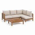 4-teiliges Gartenlounge-Set Ecksofa mit Couchtisch Beige Akazien-Massivholz 220 x 220 x 75 cm