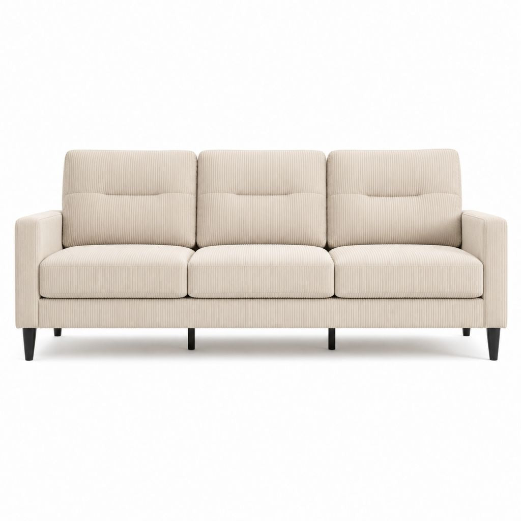 3-Sitzer Sofa Creme aus Polyester-Cord gerade 210 x 85 x 88 cm