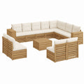 9-teiliges Gartenlounge-Set U-Form Natur Creme Akazien-Massivholz Polyester 303 x 240 x 63 cm