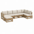 5-teiliges Gartensofa Ecksofa in L-Form Natur Beige aus Akazienholz mit Polyesterkissen 300 x 225 x 75 cm