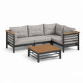 Gartenlounge Ecksofa Set Grau pulverbeschichteter Stahl Akazienholz L-Form 210 x 210 x 65 cm mit Couchtisch