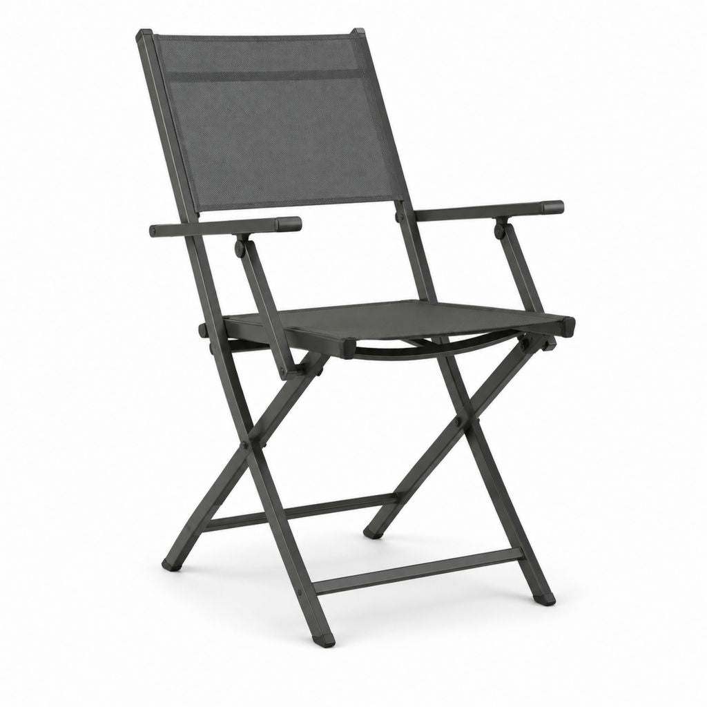 Klappbarer Gartenstuhl mit Armlehnen Schwarz Aluminium Textilene 56 x 68 x 105 cm
