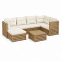 Gartenlounge Set 5-teilig L-Form Naturweiß aus Akazien-Massivholz und Polyester 280 x 210 x 65 cm