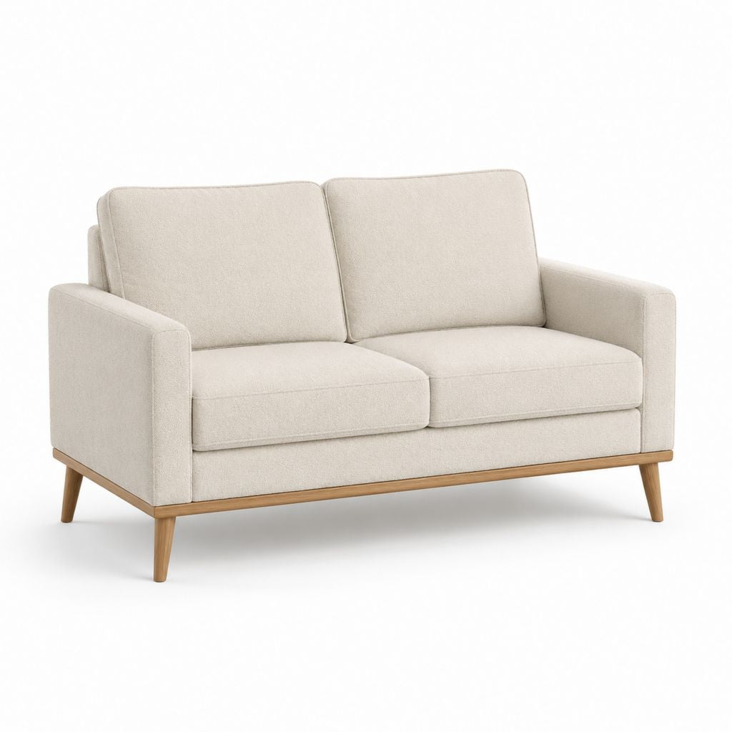 2-Sitzer Sofa Beige Polyesterbezug Rechteckig mit Massivholzgestell 145 x 82 x 83 cm