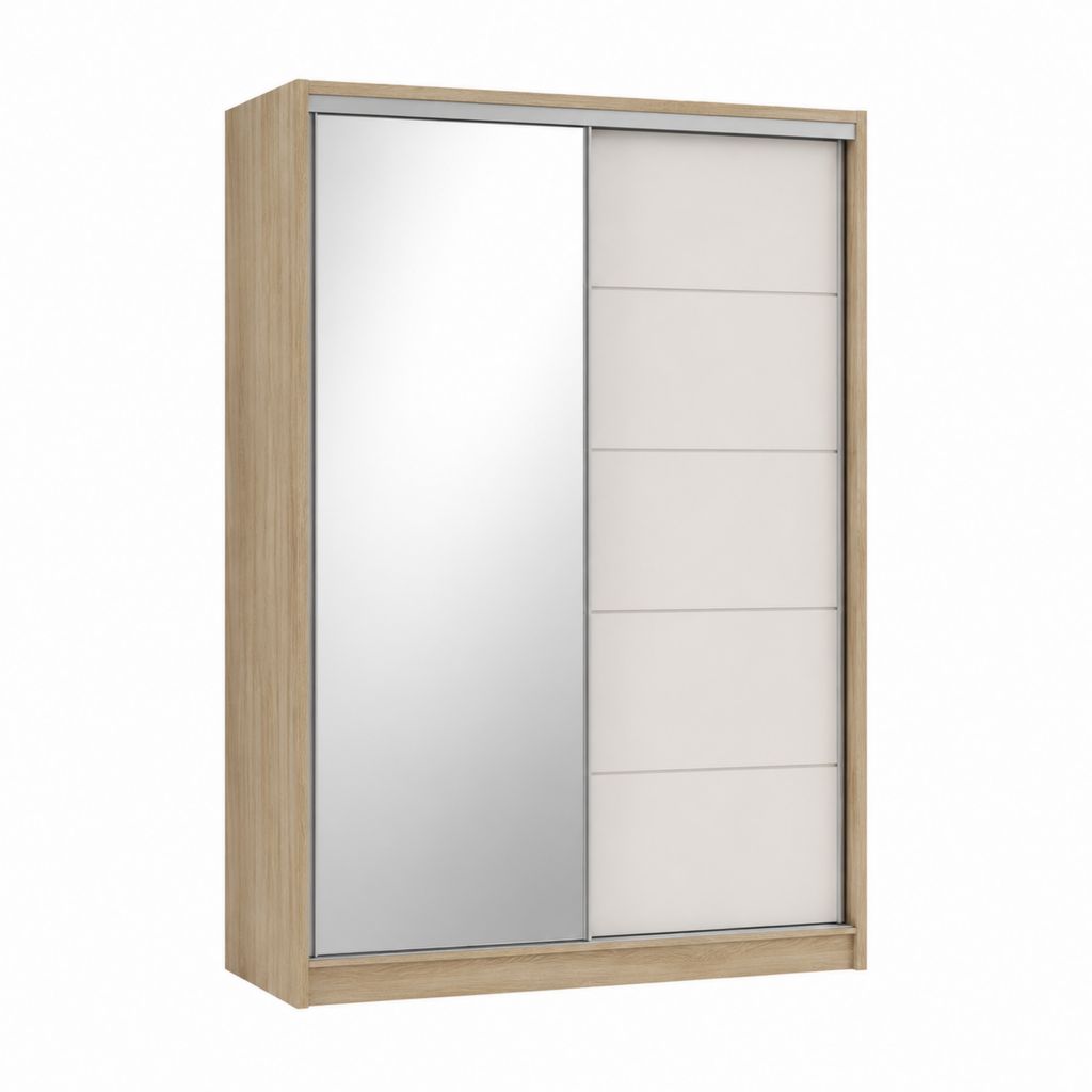 Schwebetürenschrank Eichefarben Weiß mit Spiegel 120 x 60 x 200 cm