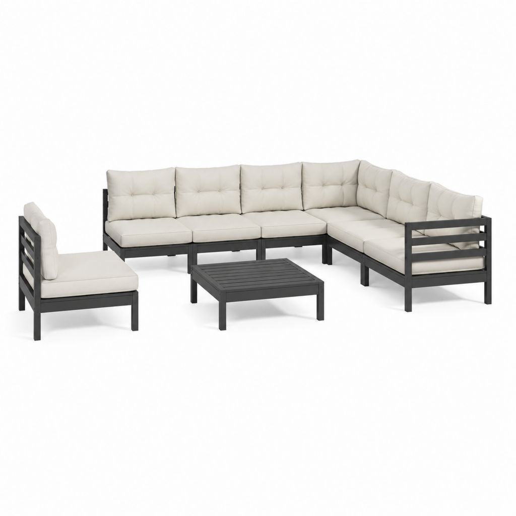 5-teiliges Gartenlounge Set mit Ecksofa Sessel und Couchtisch Schwarz Creme Aluminium 250 x 190 cm